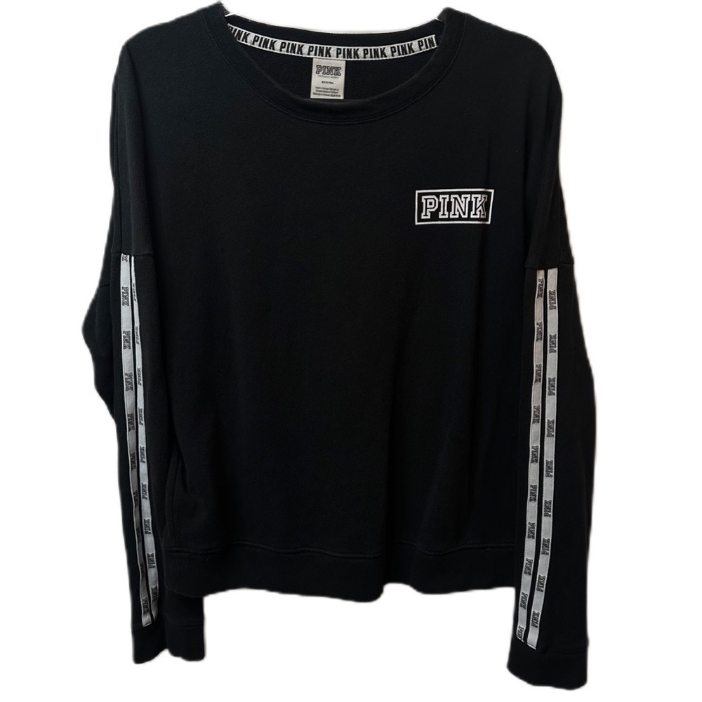 PINK Victoria Secret Black Logo Crewneck Sweatshirt Long Sleeve Size Medium - Picture 6 of 13